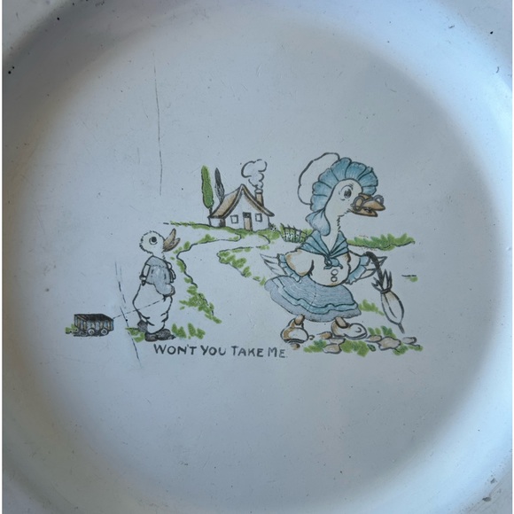 Antique Enamelware Child’s Plate Rare Darling Spring Decor Primitive Cou… - Picture 2 of 14